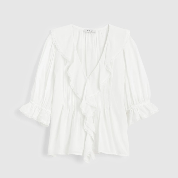 NWT MEDIUM Madewell Pintucked Ruffled Puff Sleeve Top - Picture 4 of 4